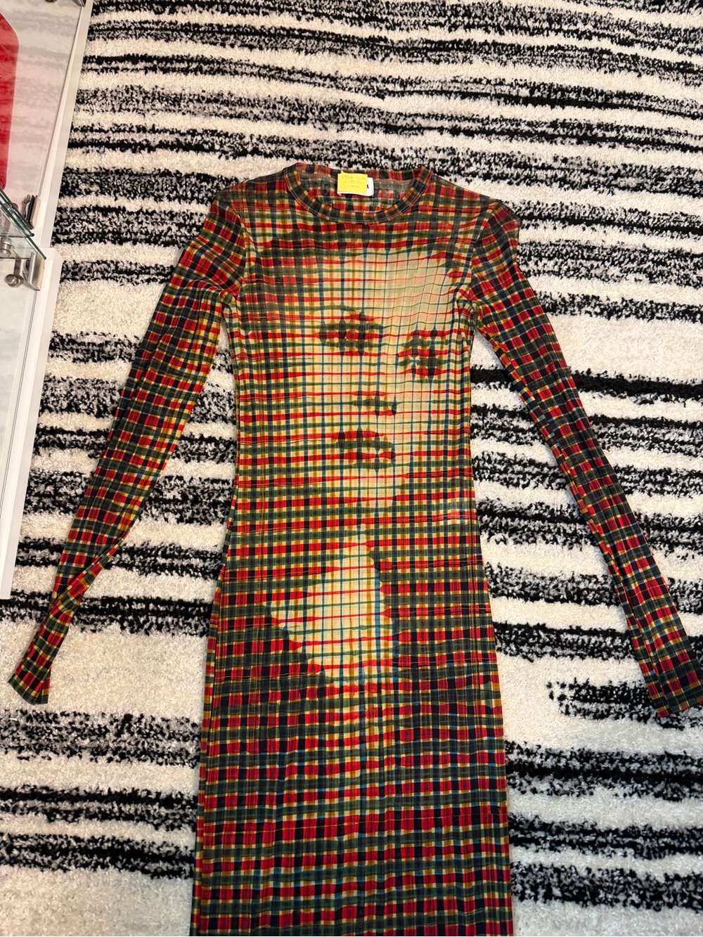 Jean Paul Gaultier Long Plaid Graphic Bodycon Dress - Red/Green - Picture 3 of 4